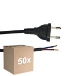 Fordelspakke 50x Noxion Euro Forsyningskabel Sort - C7 Europlug + Åbne ender - 2m - 2 pole 0,75mm2